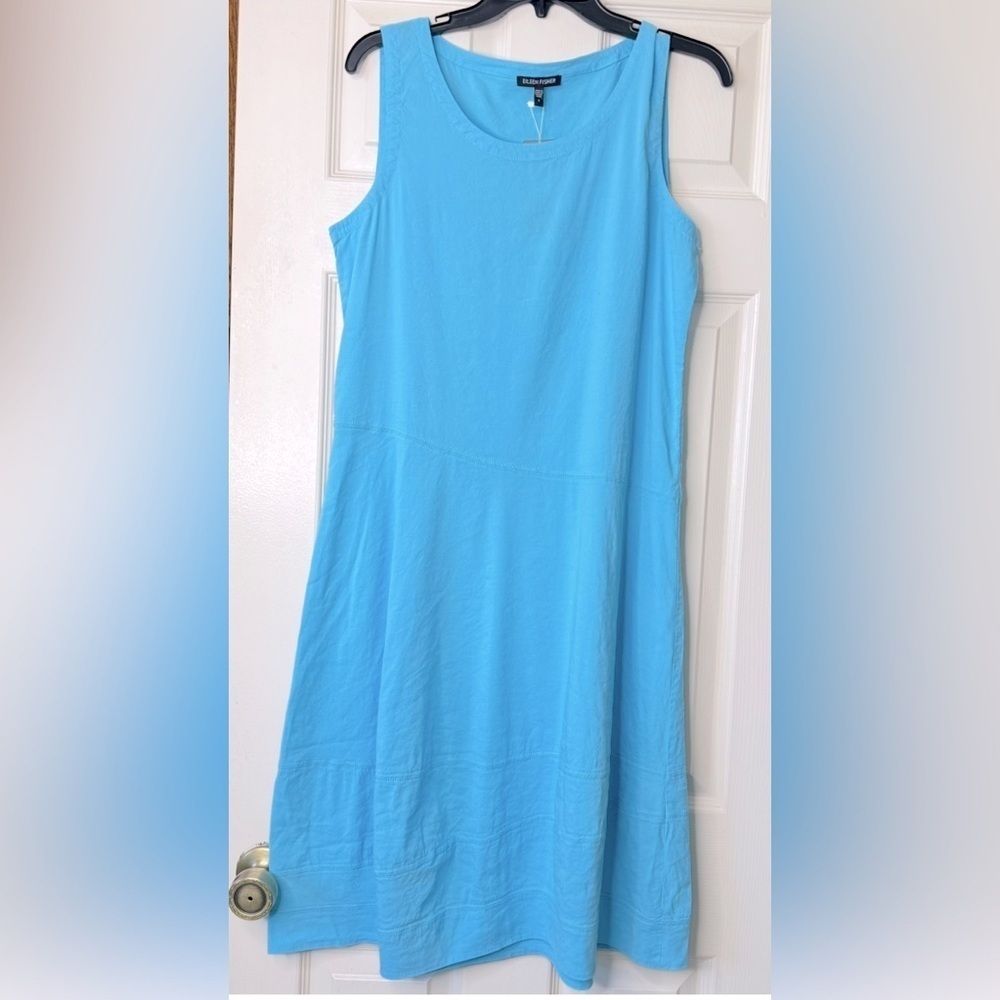 Eileen Fisher Coastal Blue Linen Blend Lantern Dress Sleeveless Small NWT